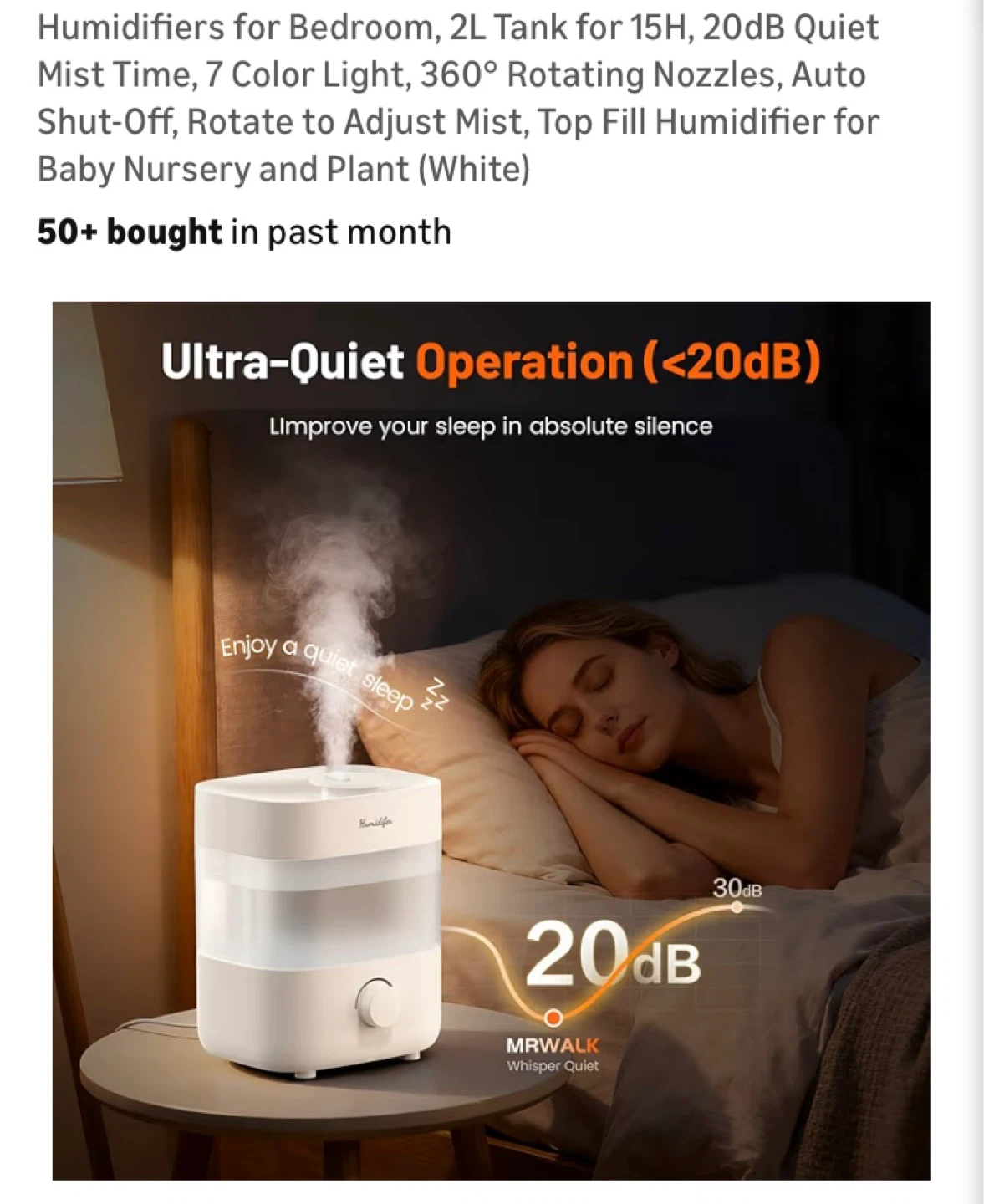 Humidifier for Bedroom - 2L Tank, 7 Color Light, Quiet Operation - photo 3