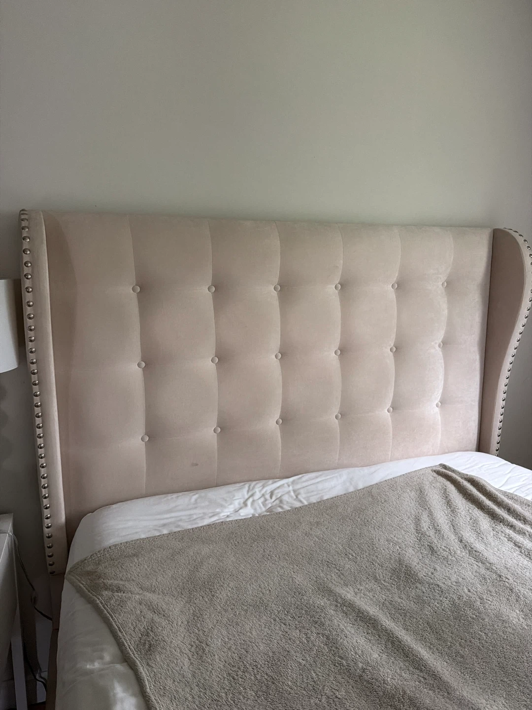 Velvet Wingback Bed Frame with Tufted Headboard