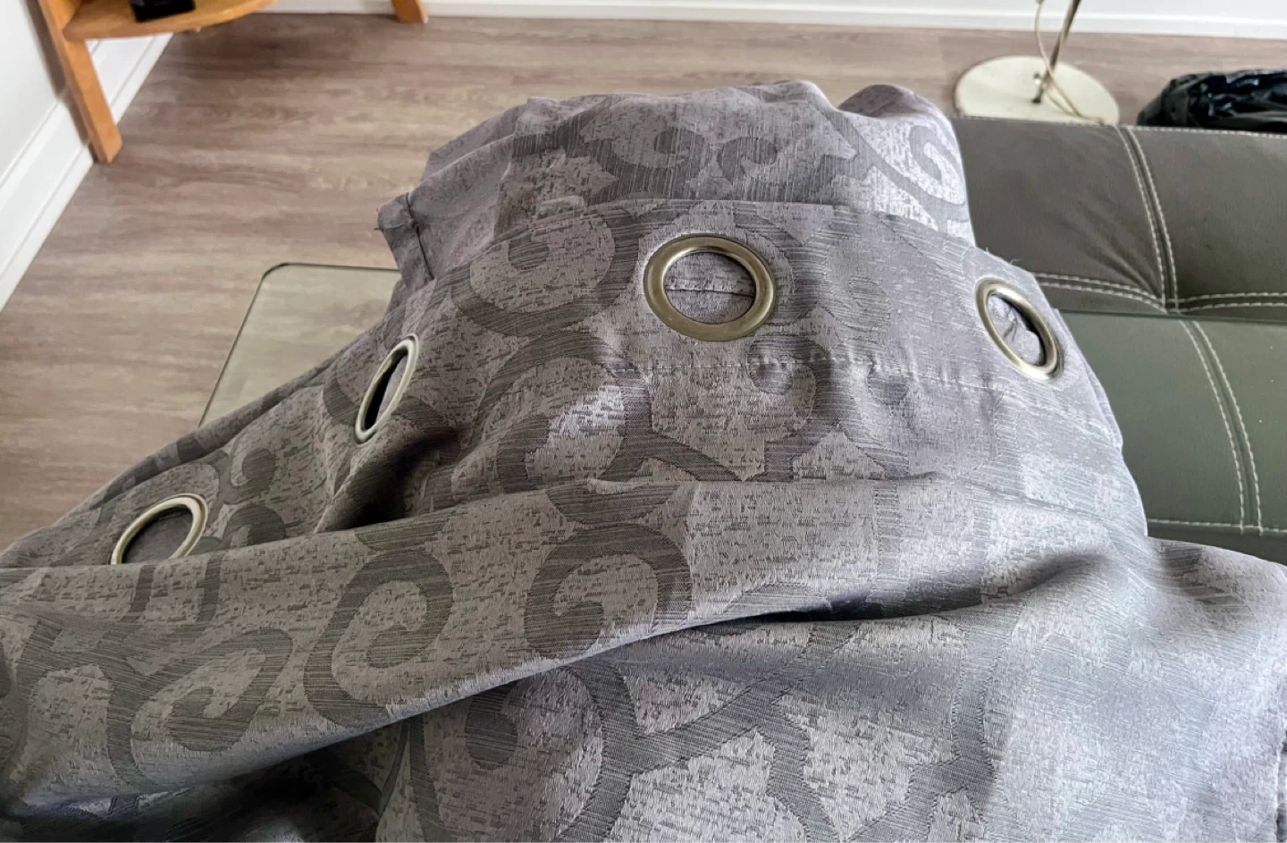 Grey Patterned Grommet Curtains