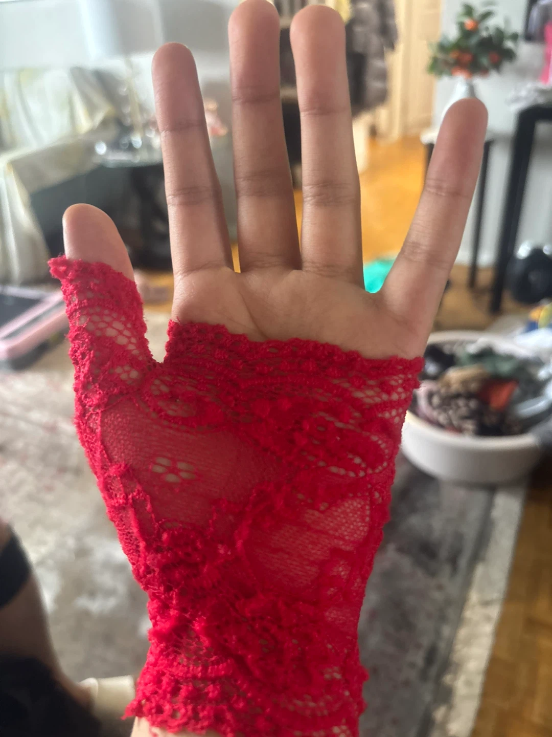 Red Lace Fingerless Gloves