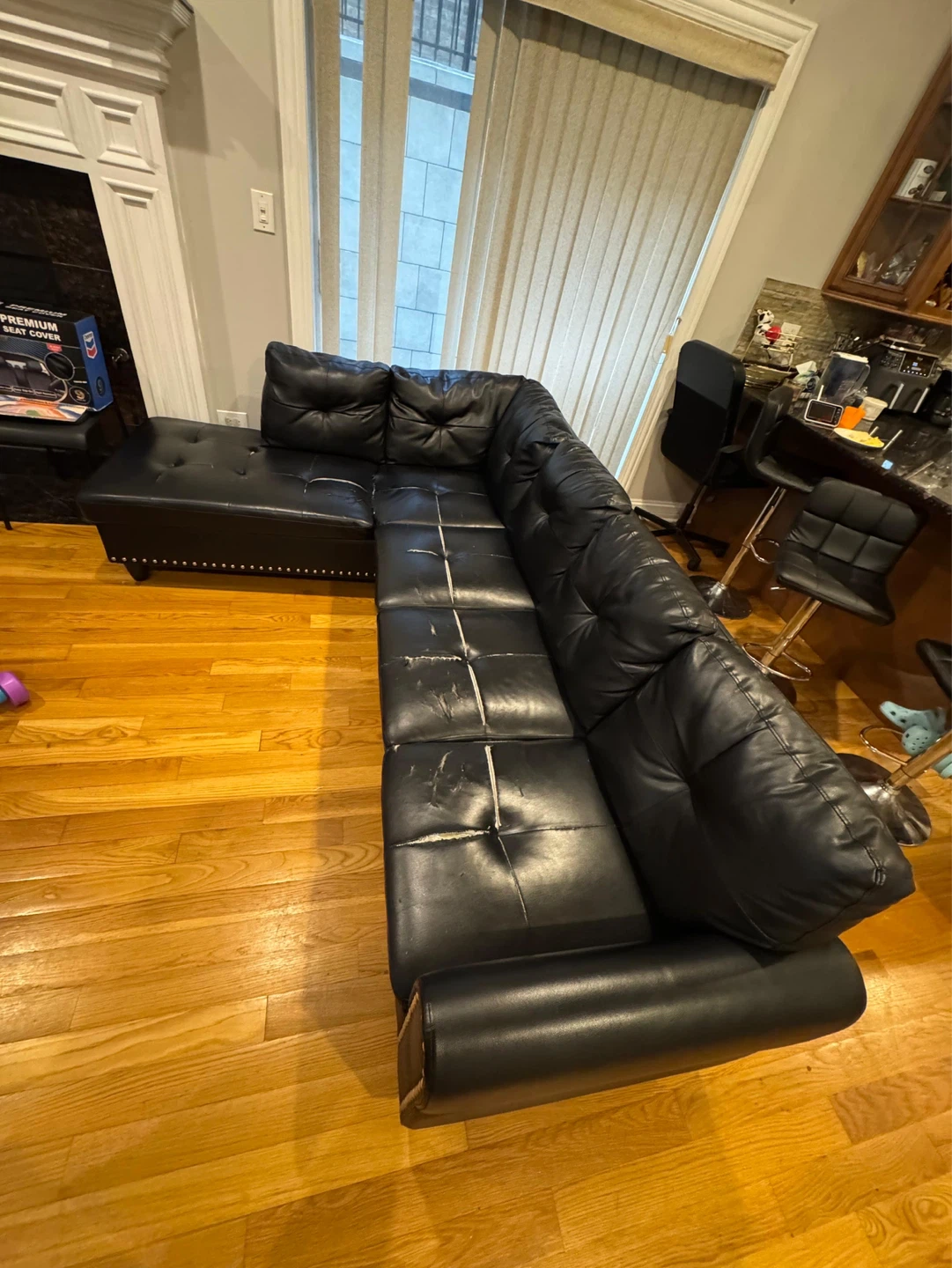 Black Faux Leather Sectional Sofa with Damage - photo 2