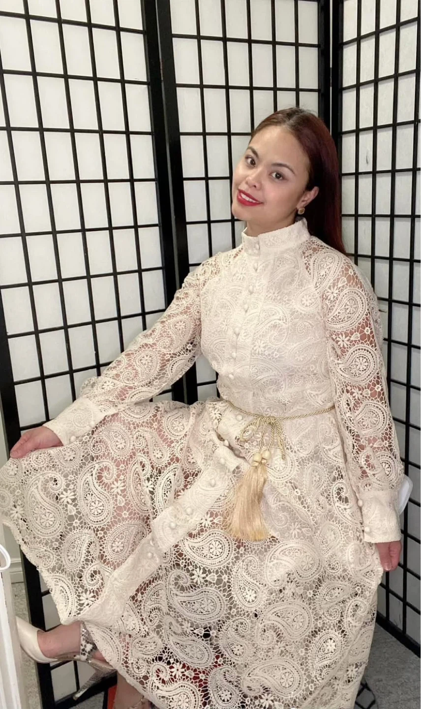 Cream Lace Maxi Dress with Tassel Belt - photo 4