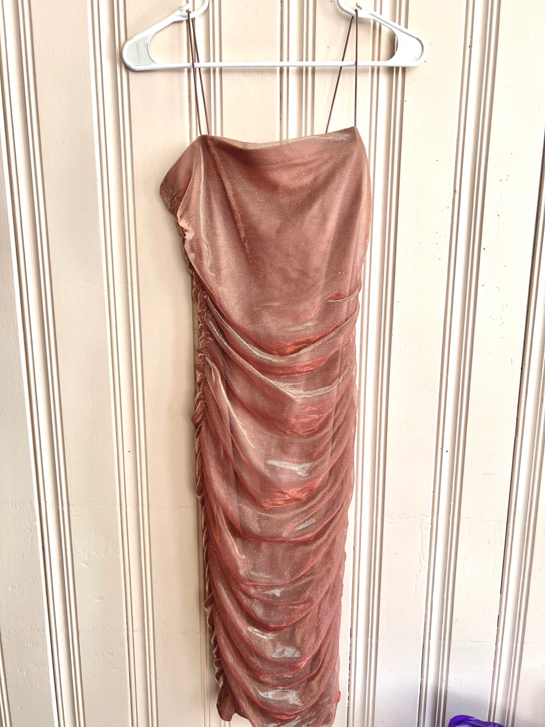Ruched Metallic Spaghetti Strap Dress