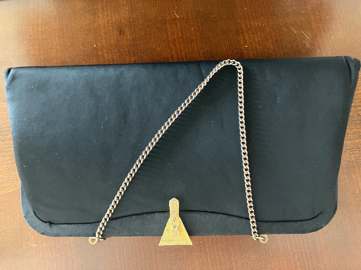 Black Clutch Evening Bag with Chain and Mirror
