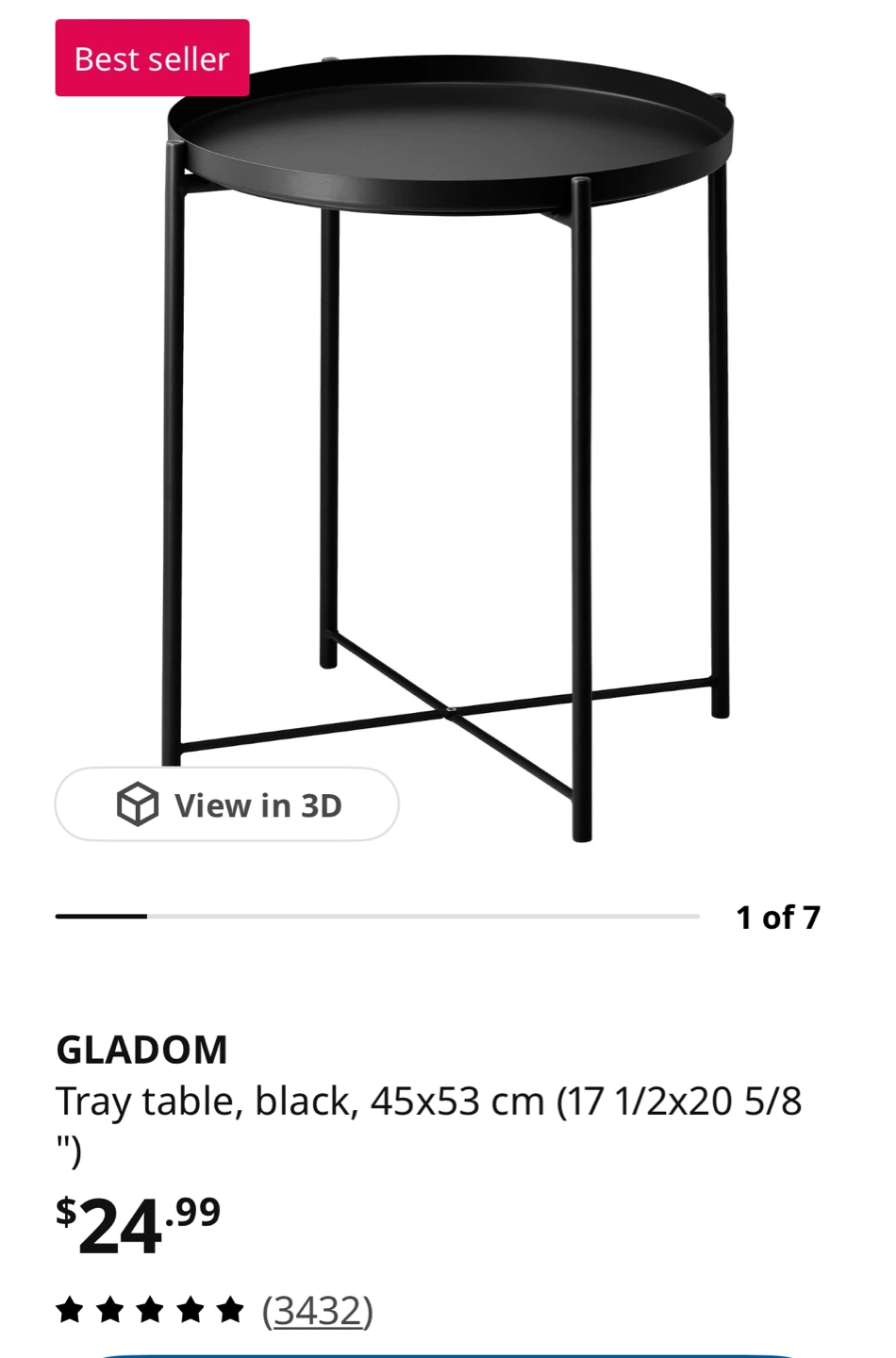 IKEA Tray Table Black 45x53 cm