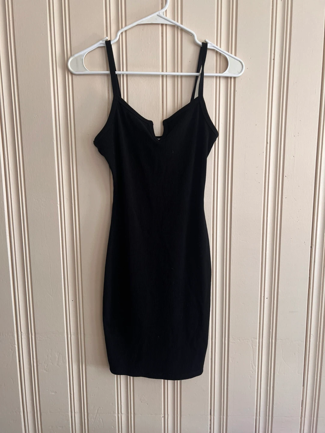 Black Ribbed V-Neck Mini Dress - photo 2