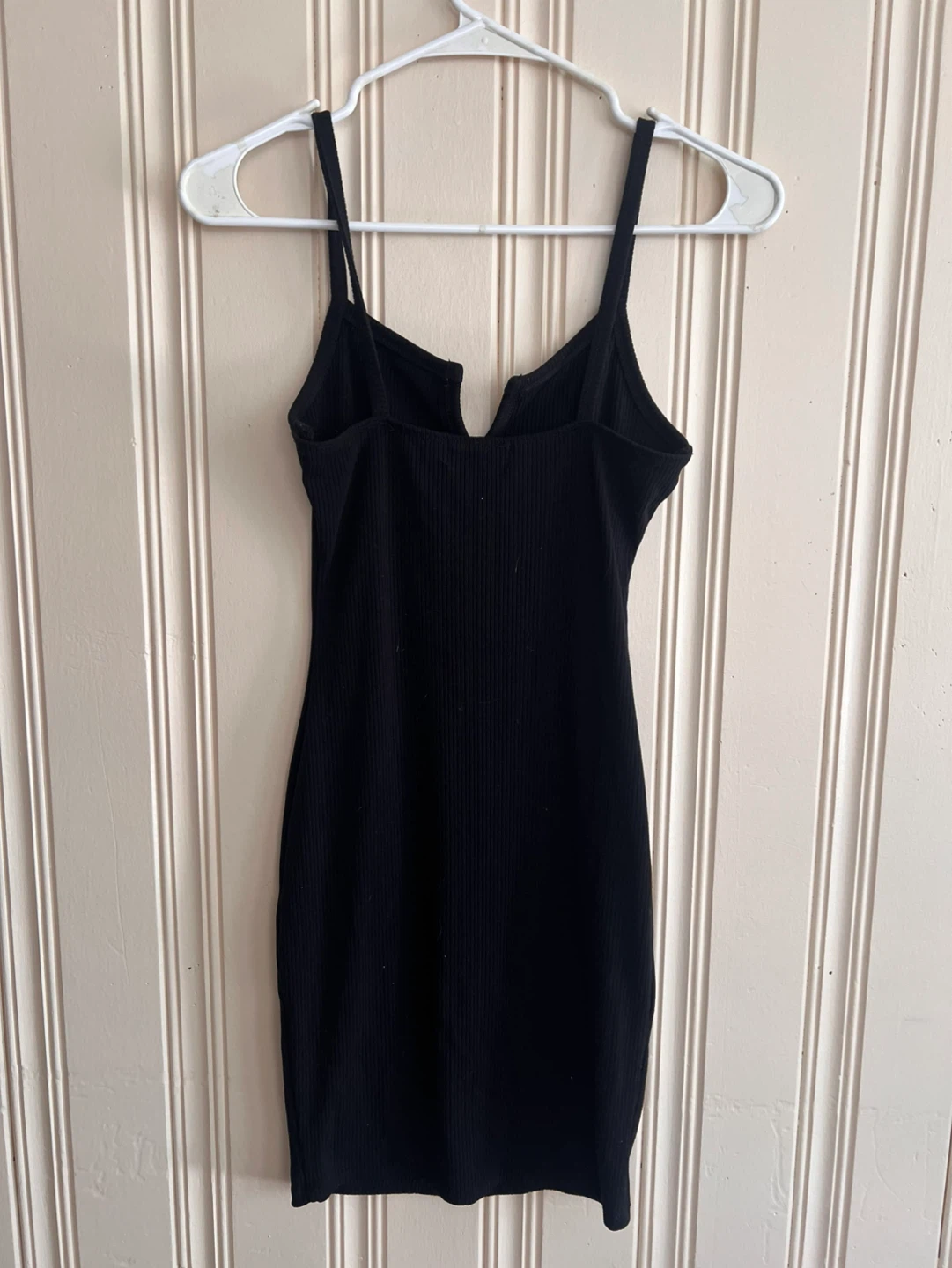 Black Ribbed V-Neck Mini Dress