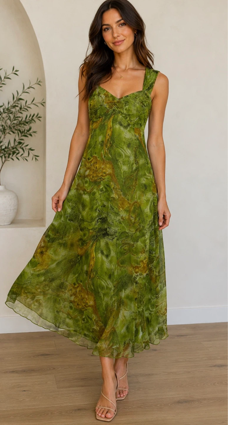 Green Abstract Print Maxi Dress