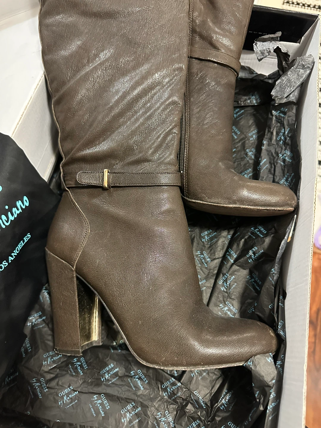Guess by Marciano Women's Brown Leather Knee-High Boots