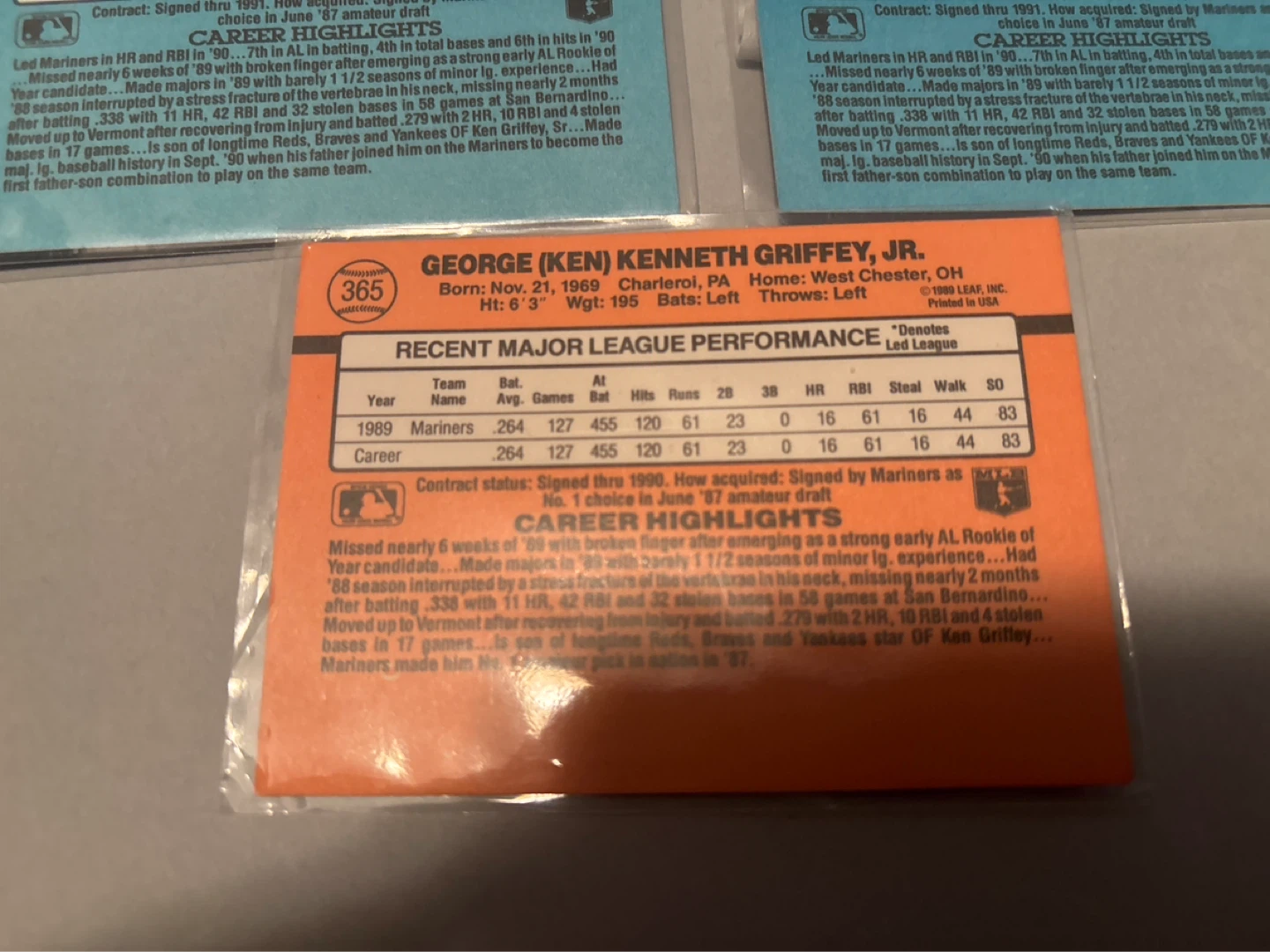 Ken Griffey Jr. Baseball Cards - 3 Card Lot - photo 3