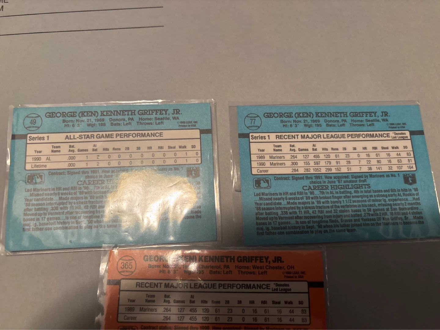 Ken Griffey Jr. Baseball Cards - 3 Card Lot - photo 4
