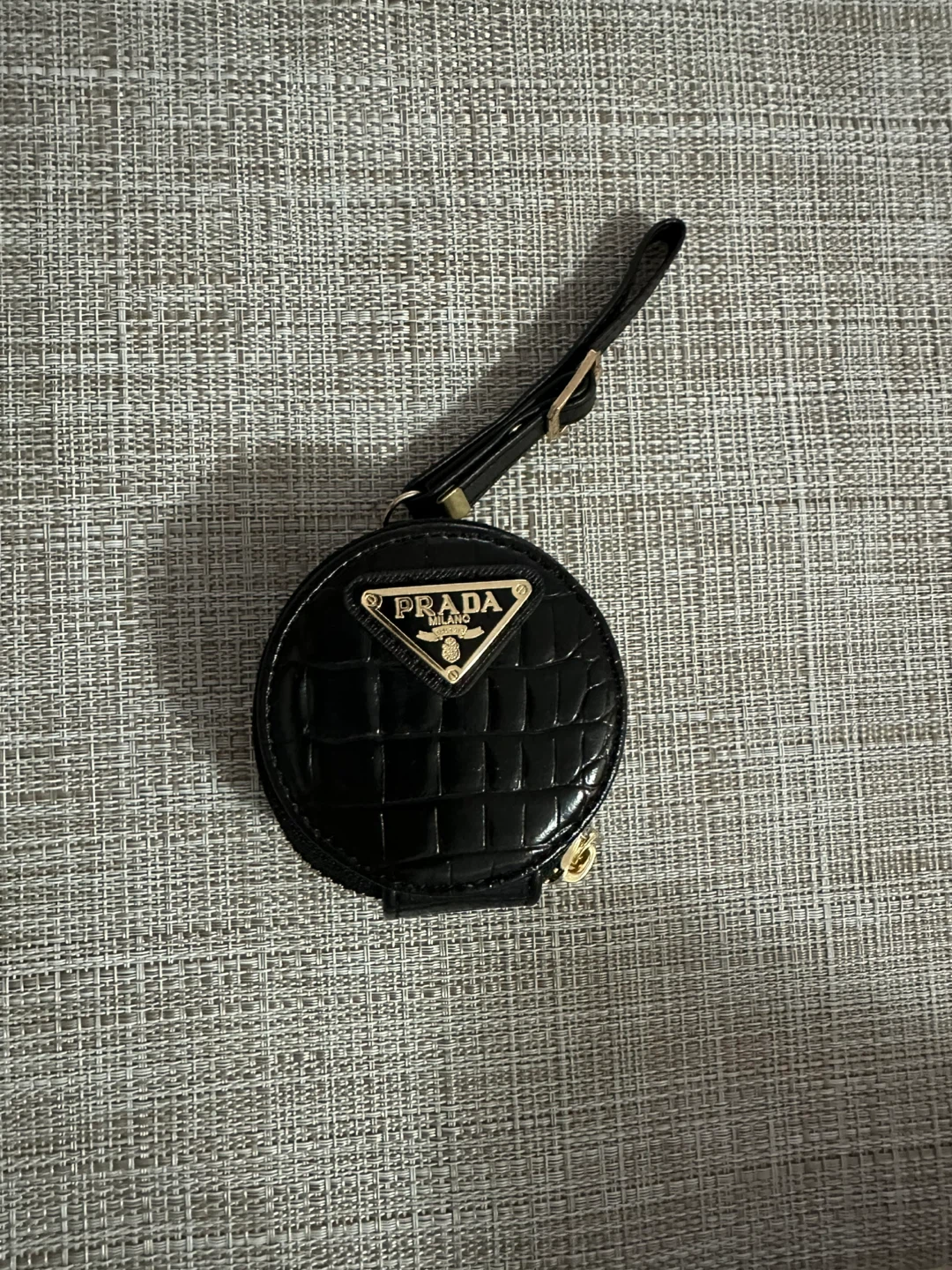 Black Croc Embossed Round Coin Pouch