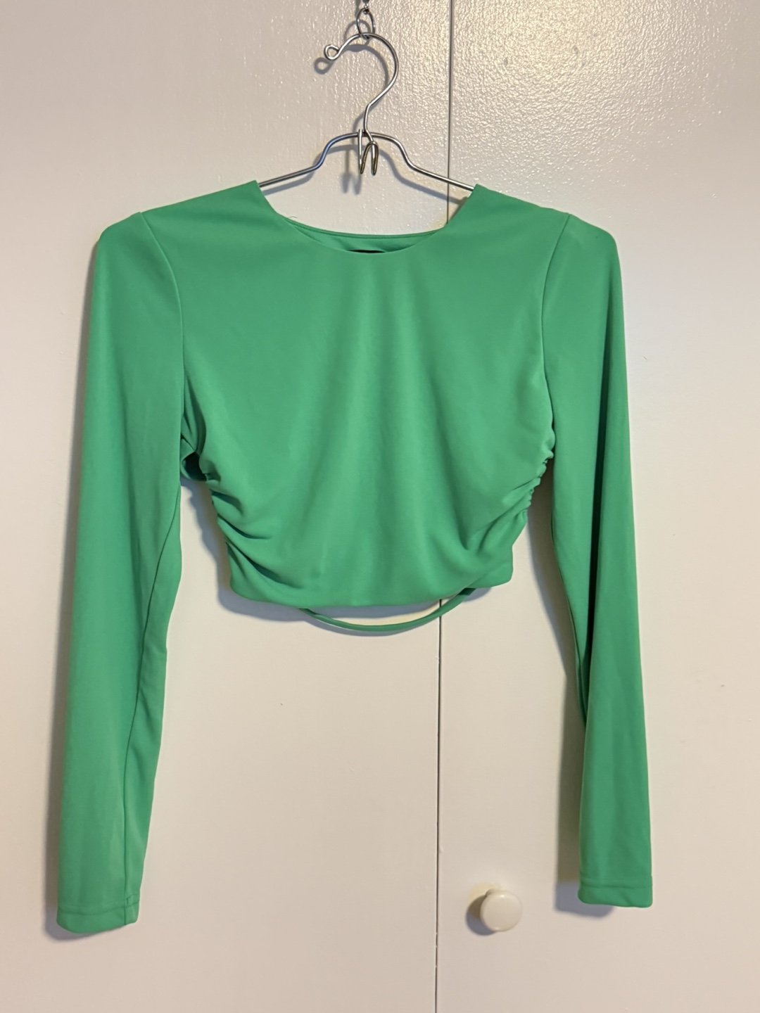 ZARA Green Long Sleeve Cutout Cropped Top XS