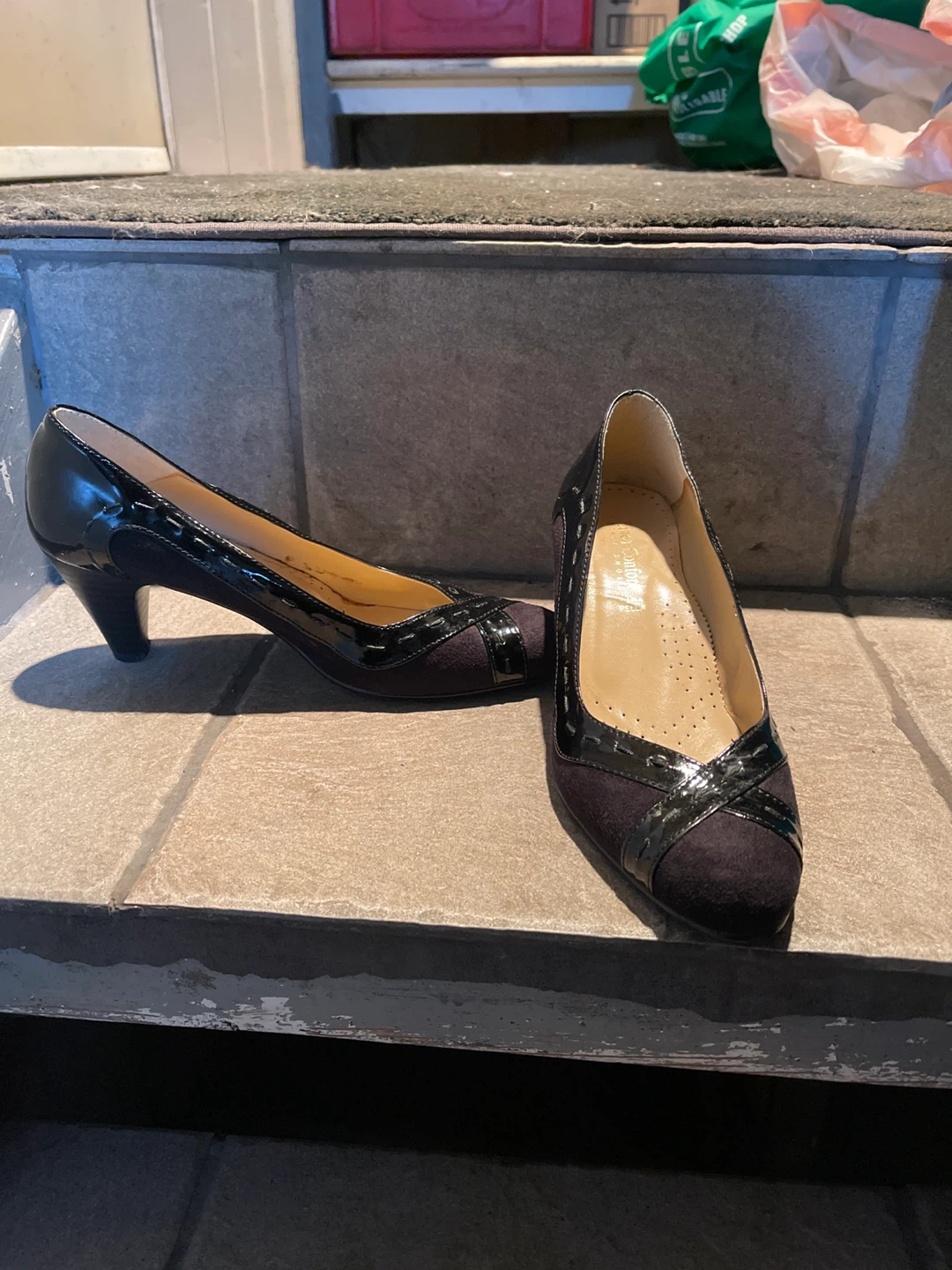 Black Patent and Suede Heeled Shoes