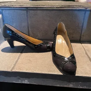 Black Patent and Suede Heeled Shoes