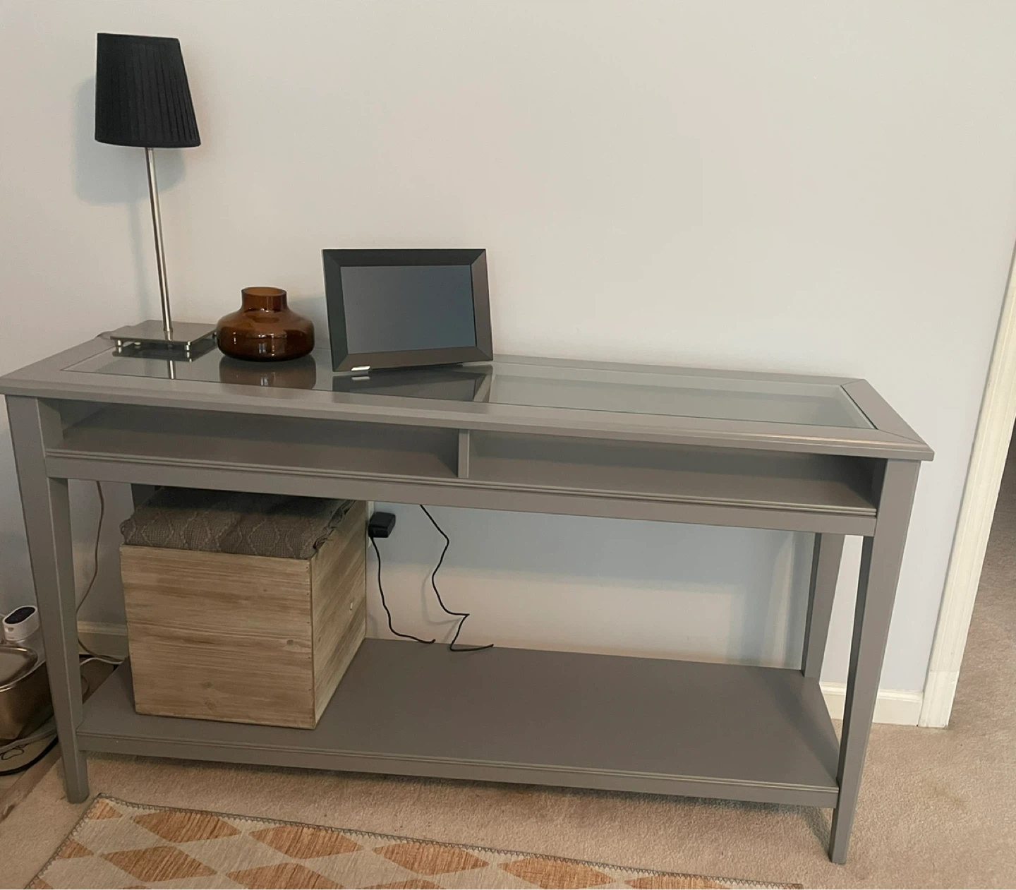 Grey Console Table with Glass Top