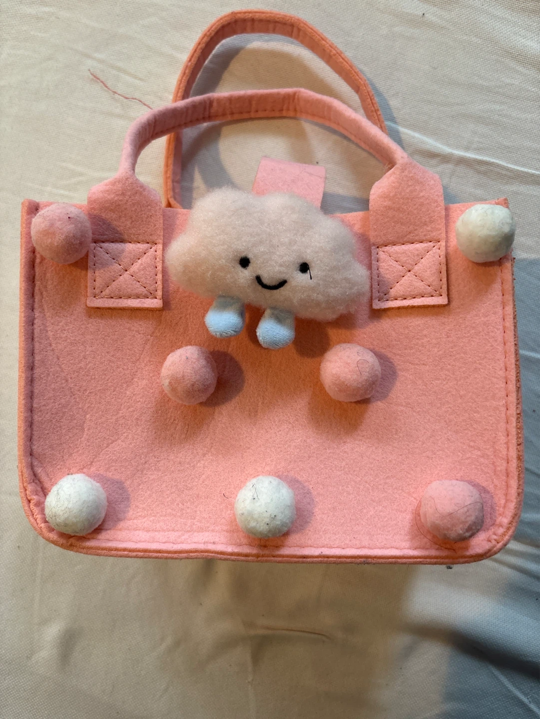 Pink Felt Tote Bag with Cloud Charm