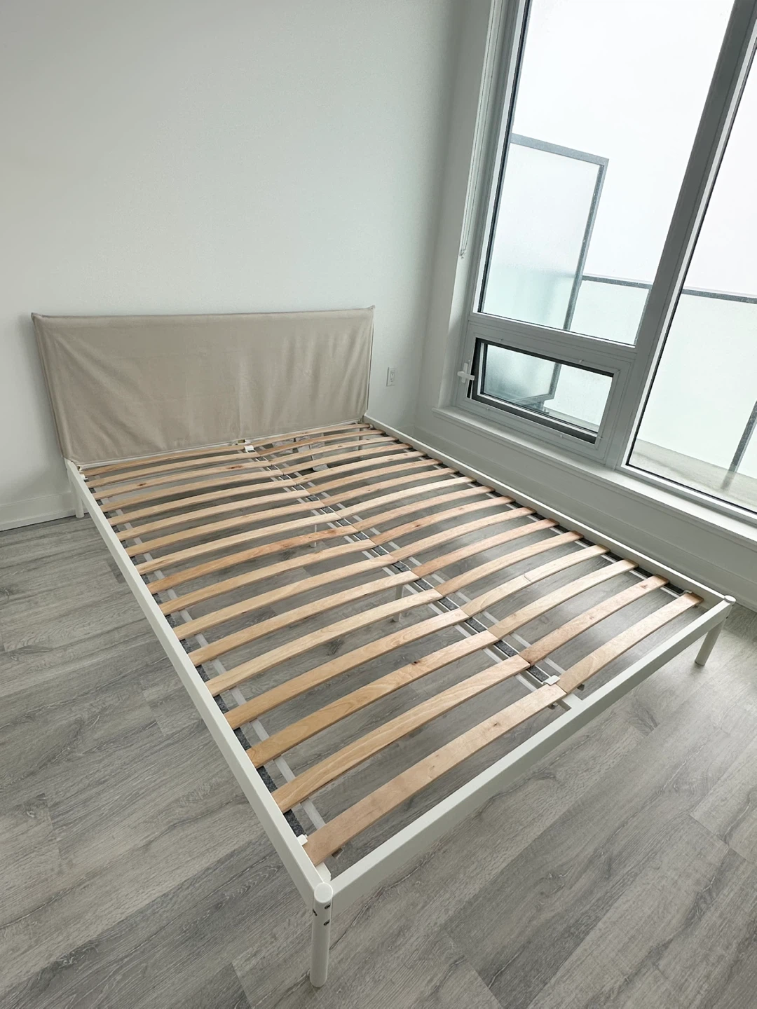 IKEA KLEPPSTAD Queen Bed Frame - White/Vissle beige