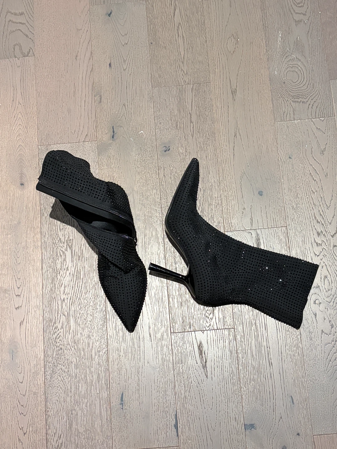 Black Rhinestone Pointed Toe Stiletto Boots