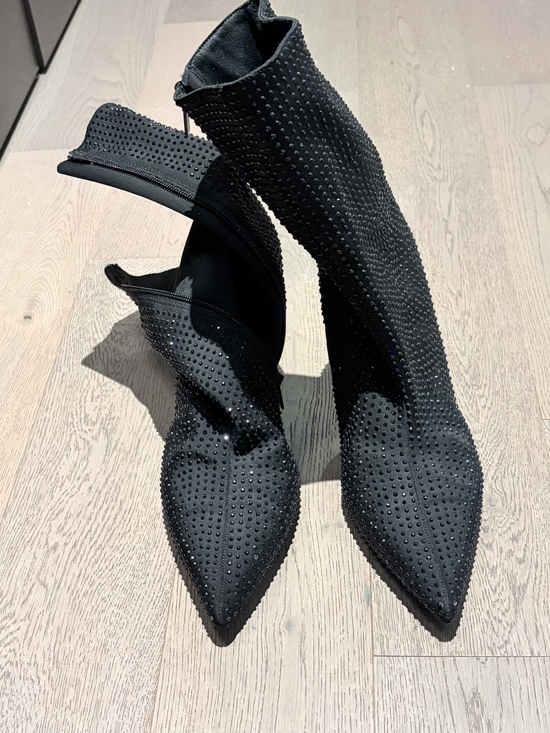 Black Rhinestone Pointed Toe Stiletto Boots - photo 2