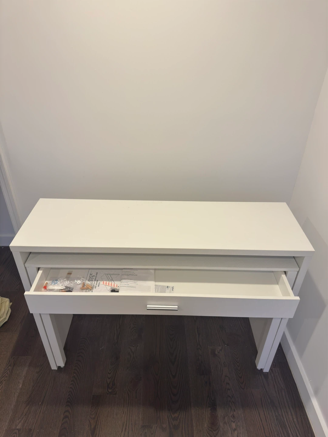 Thin White Desk w/ Pull-Out Surface & Drawer | Gramercy, NYC - photo 4
