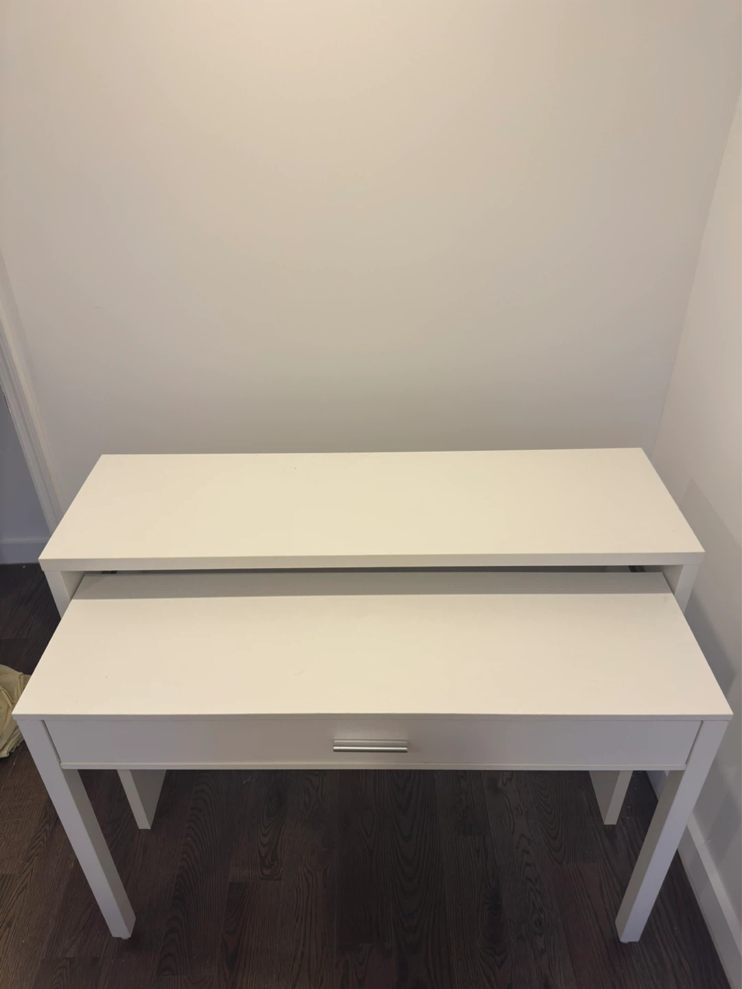 Thin White Desk w/ Pull-Out Surface & Drawer | Gramercy, NYC - photo 2