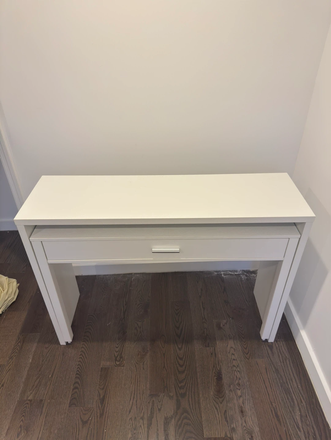 Thin White Desk w/ Pull-Out Surface & Drawer | Gramercy, NYC