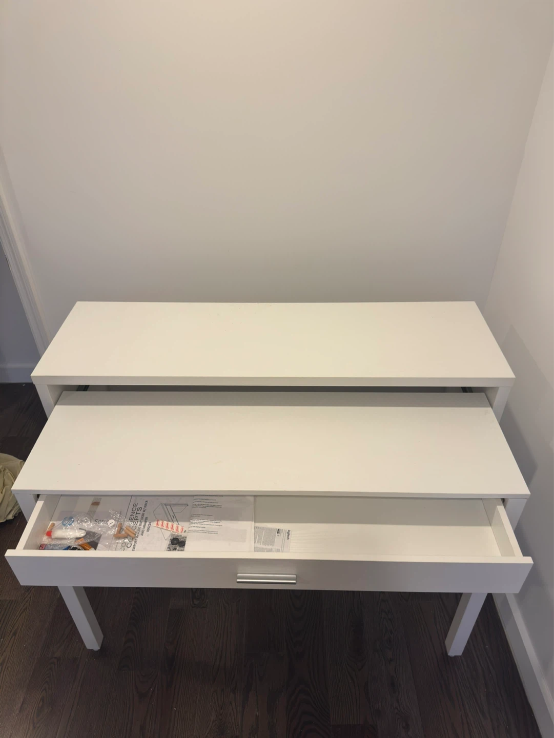 Thin White Desk w/ Pull-Out Surface & Drawer | Gramercy, NYC - photo 3
