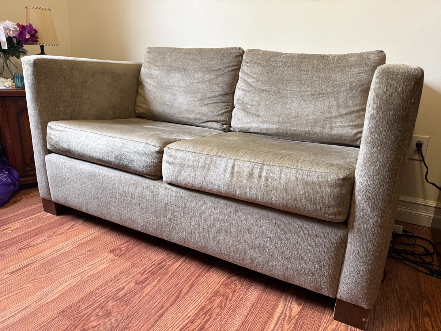 Light Brown/Army Green Loveseat Sofa