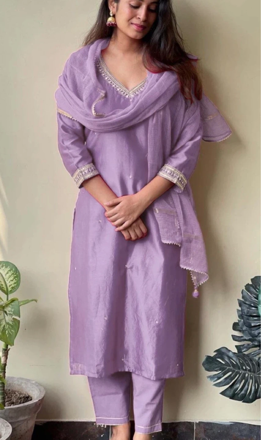 Purple Kurta Set with Dupatta - Size S