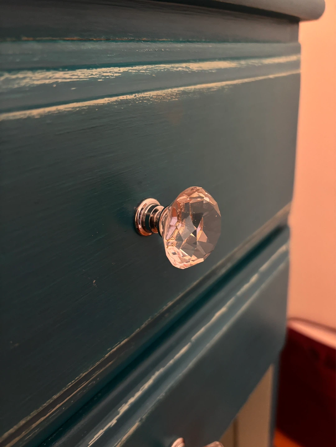 Vintage Teal Nightstands with Crystal Knobs - photo 5