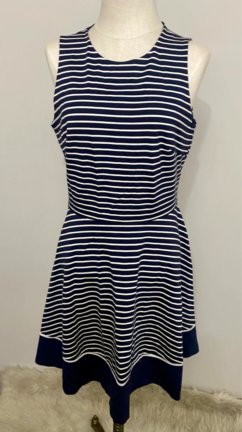 Navy & White Striped Sleeveless Dress