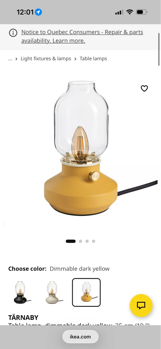 IKEA TÄRNABY Table Lamp - Dimmable Dark Yellow