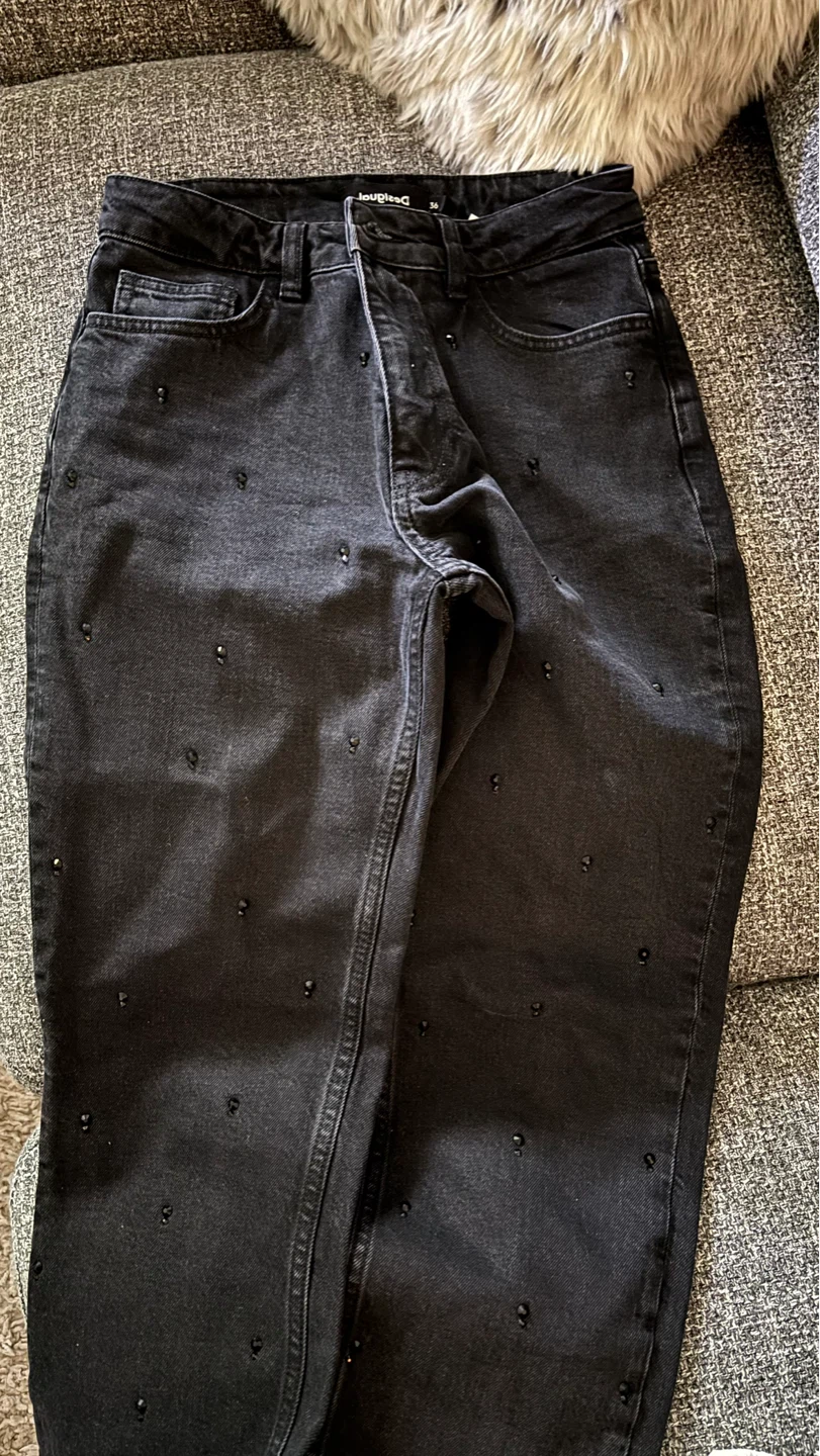 Desigual Black Denim Jeans with Rhinestones - Size 36