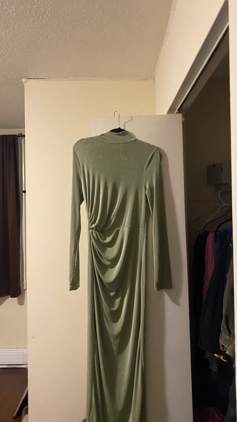 SHEIN Long Sleeve Ruched Maxi Dress - Sage Green - photo 2