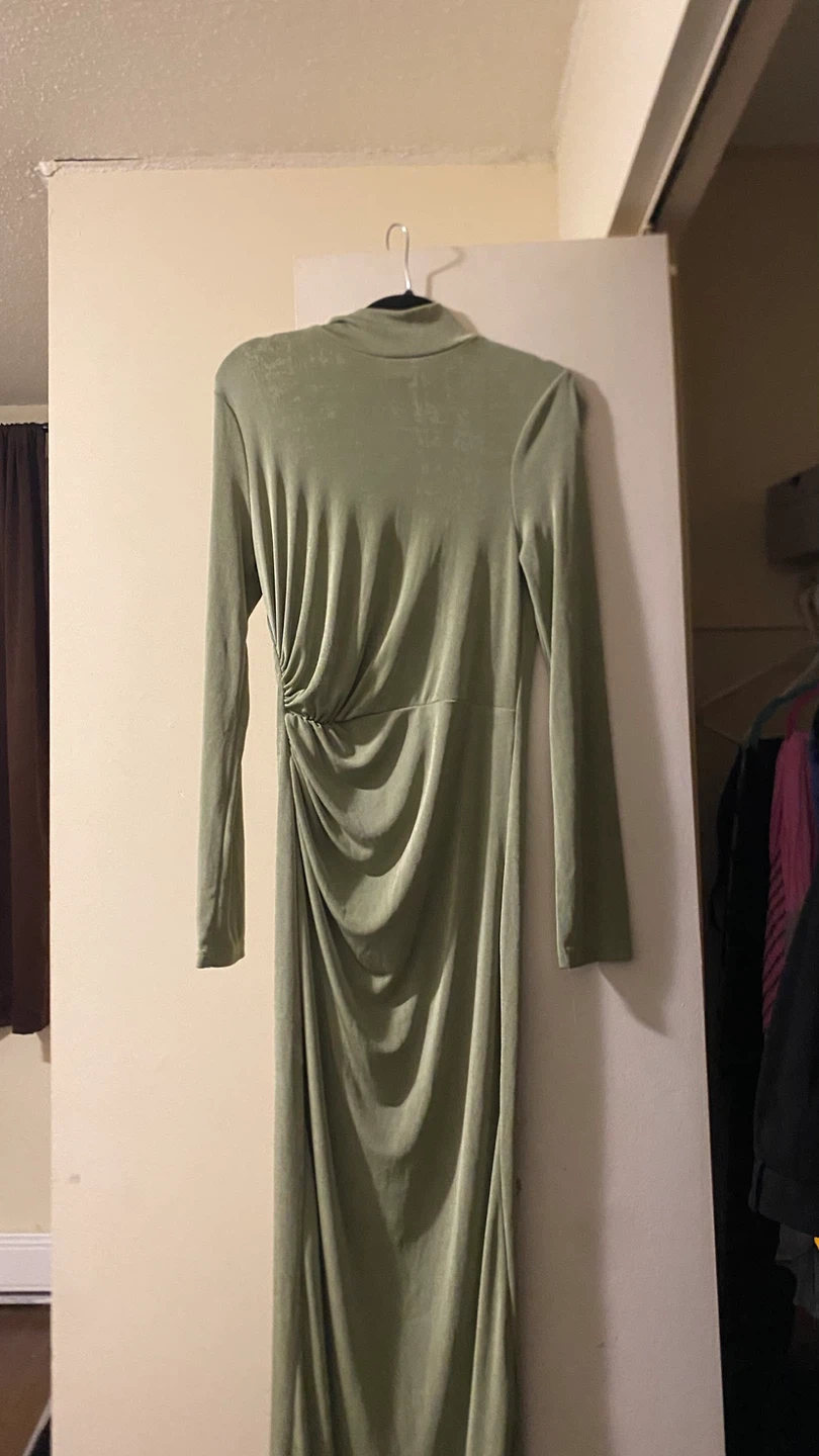 SHEIN Long Sleeve Ruched Maxi Dress - Sage Green - photo 3