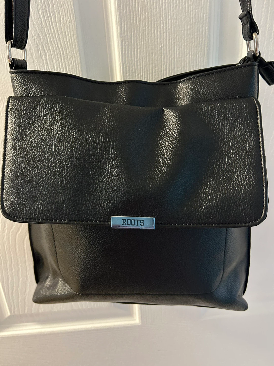 Roots Black Faux Leather Crossbody Bag