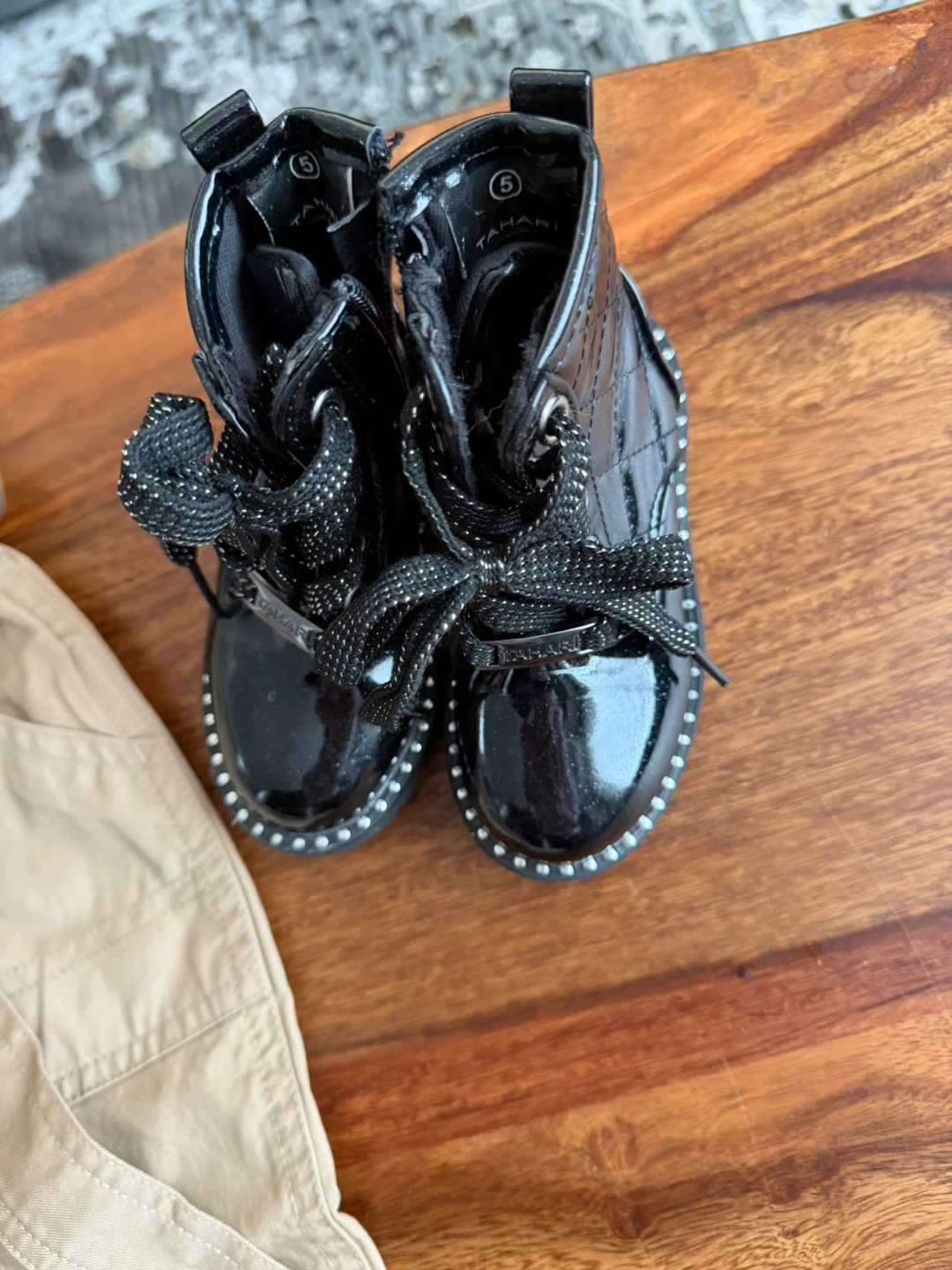 Tahari Black Quilted Patent Boots Size 5