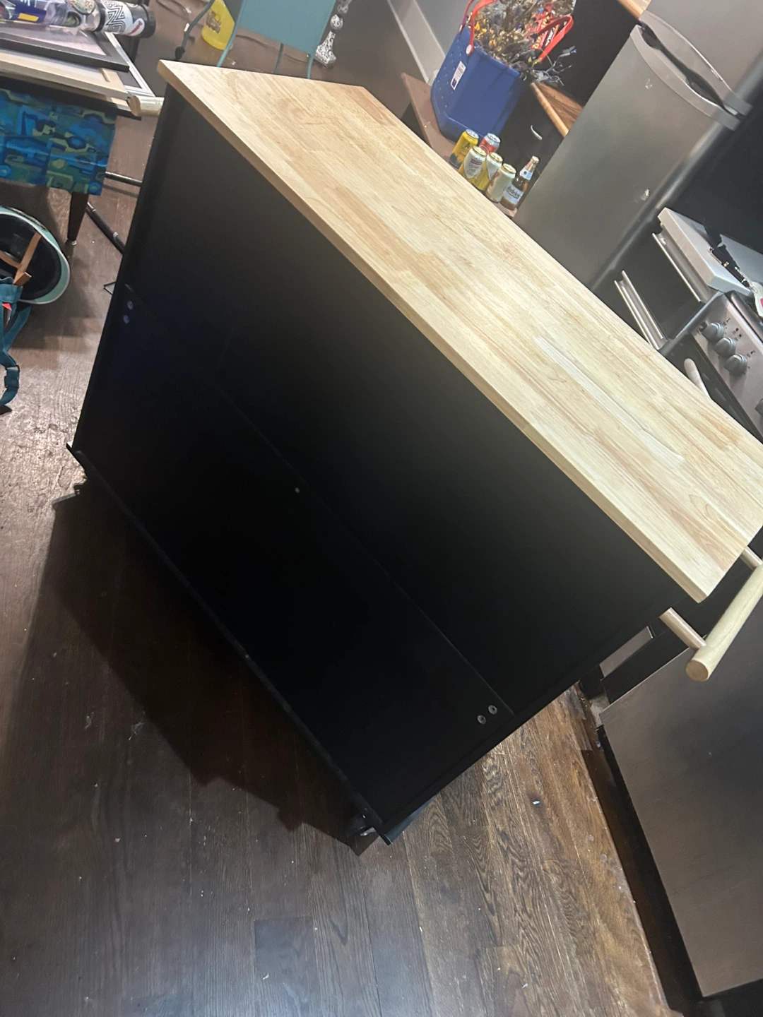 Black Kitchen Island with Wood Top and Towel Rack - photo 2