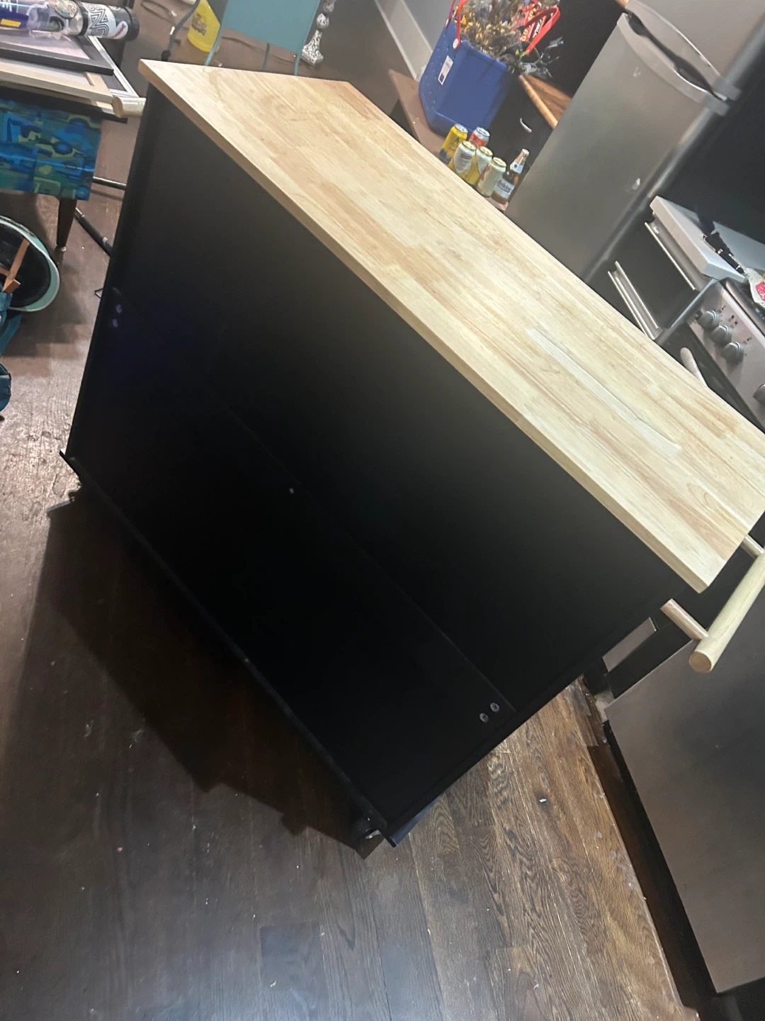 Black Kitchen Island with Wood Top and Towel Rack - photo 4