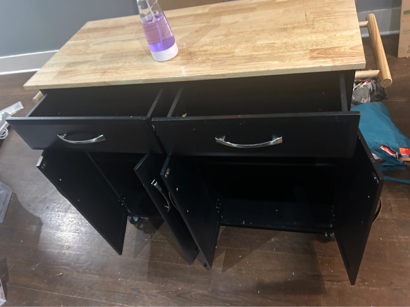 Black Kitchen Island with Wood Top and Towel Rack - photo 3