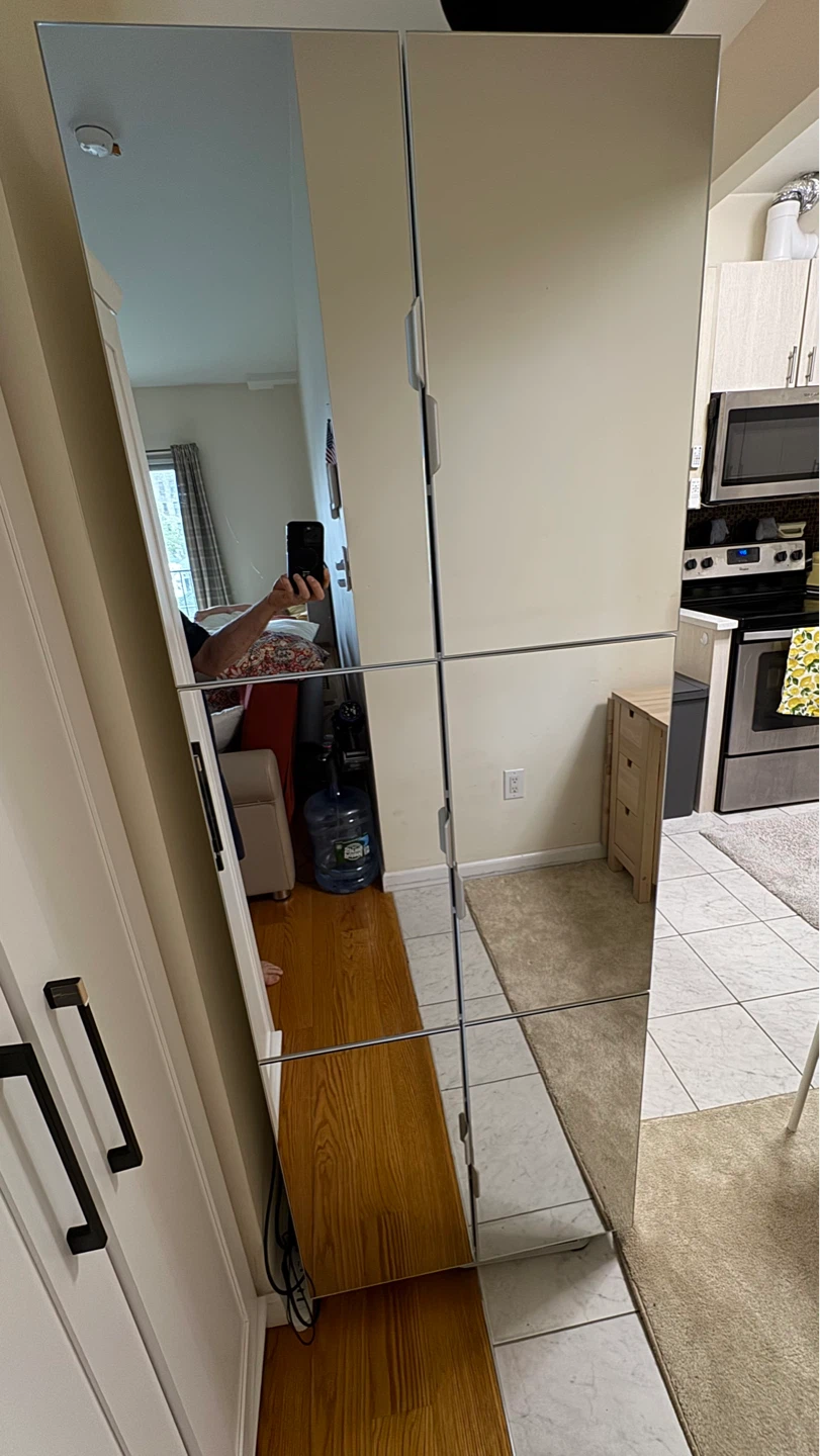 White Shoe Storage Cabinet with Mirrored Doors