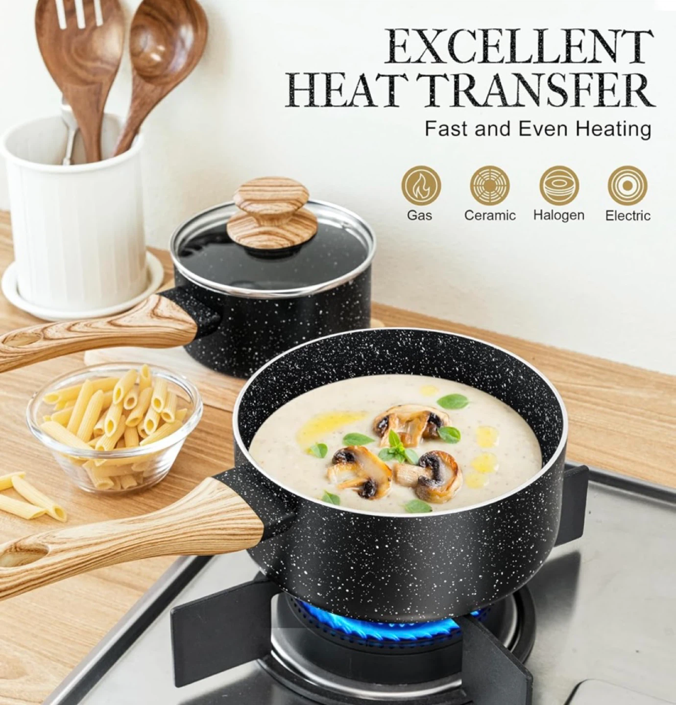 New MICHELANGELO Saucepan Set, 3-Piece Nonstick with Lids - photo 3
