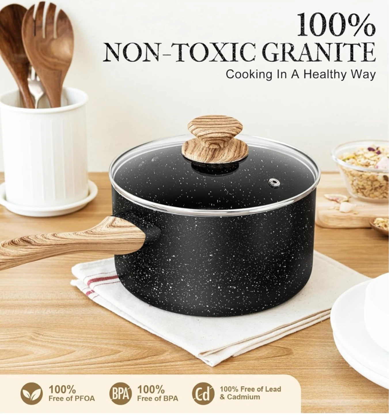 New MICHELANGELO Saucepan Set, 3-Piece Nonstick with Lids - photo 2