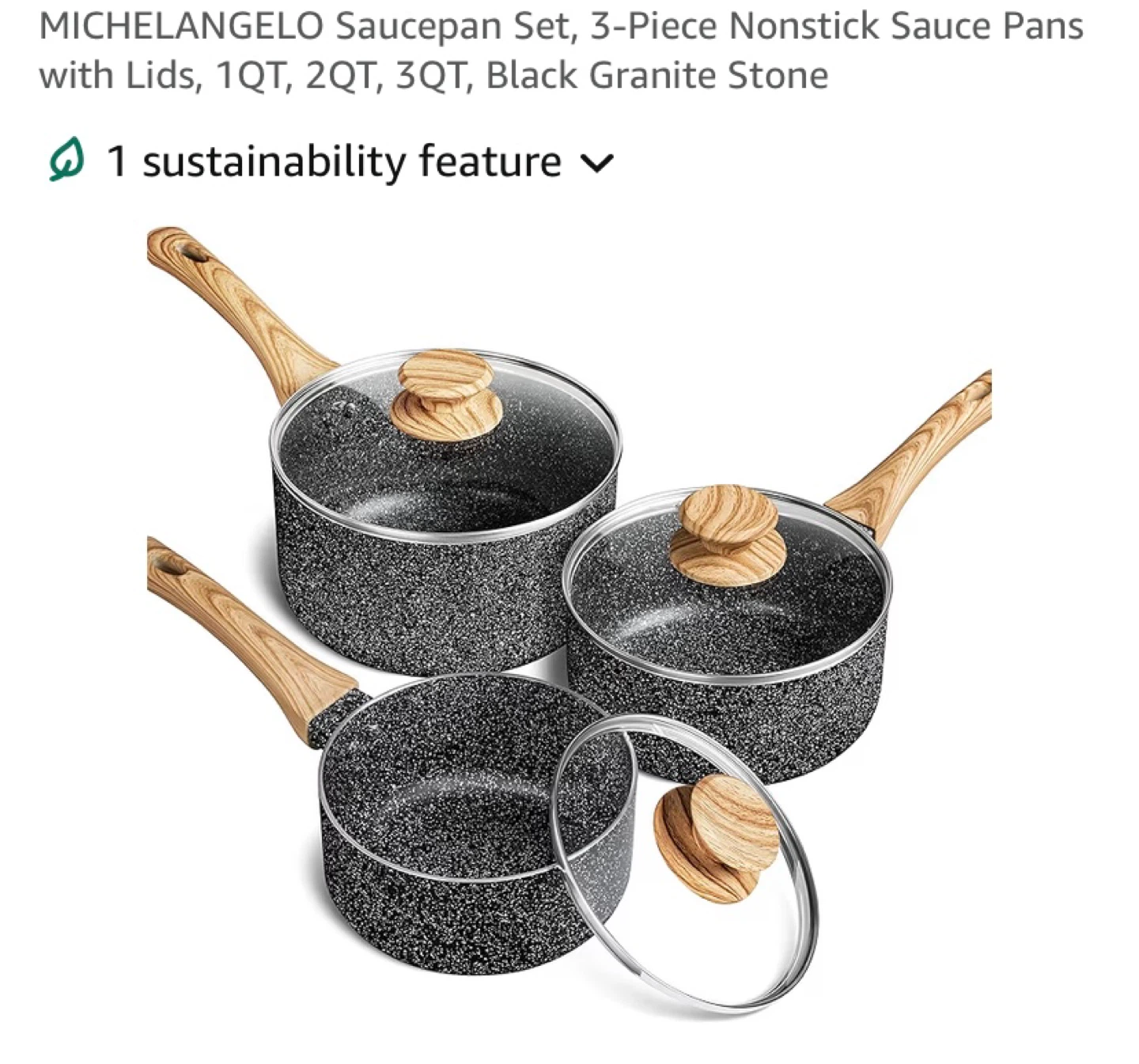 New MICHELANGELO Saucepan Set, 3-Piece Nonstick with Lids
