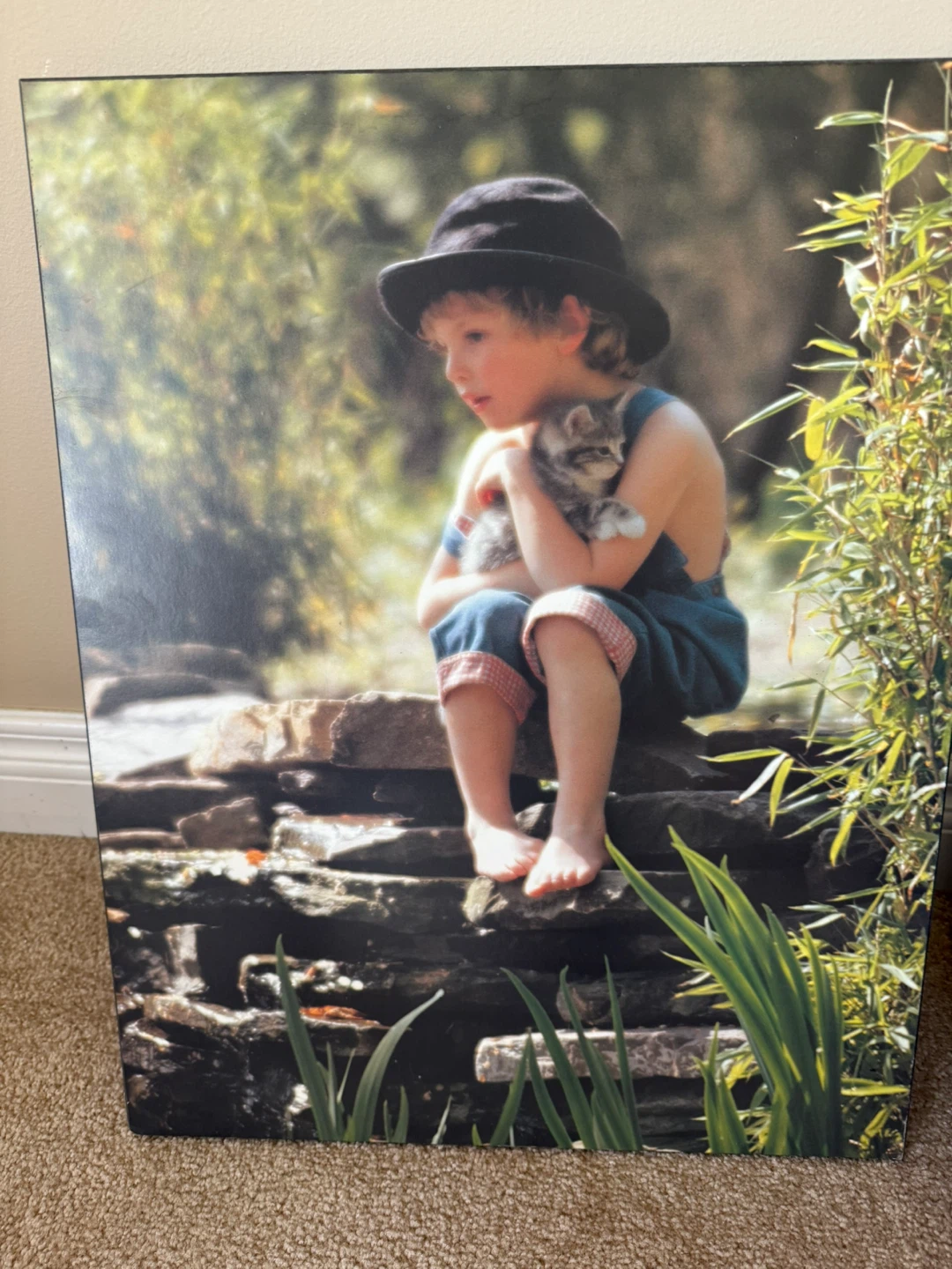 Vintage Print: Boy Holding Kitten