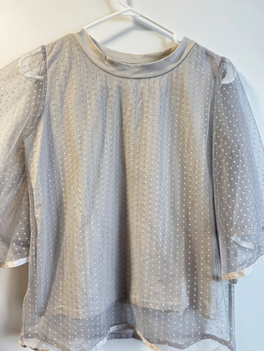 Riche Amour Grey Polka Dot Tulle Top Size S