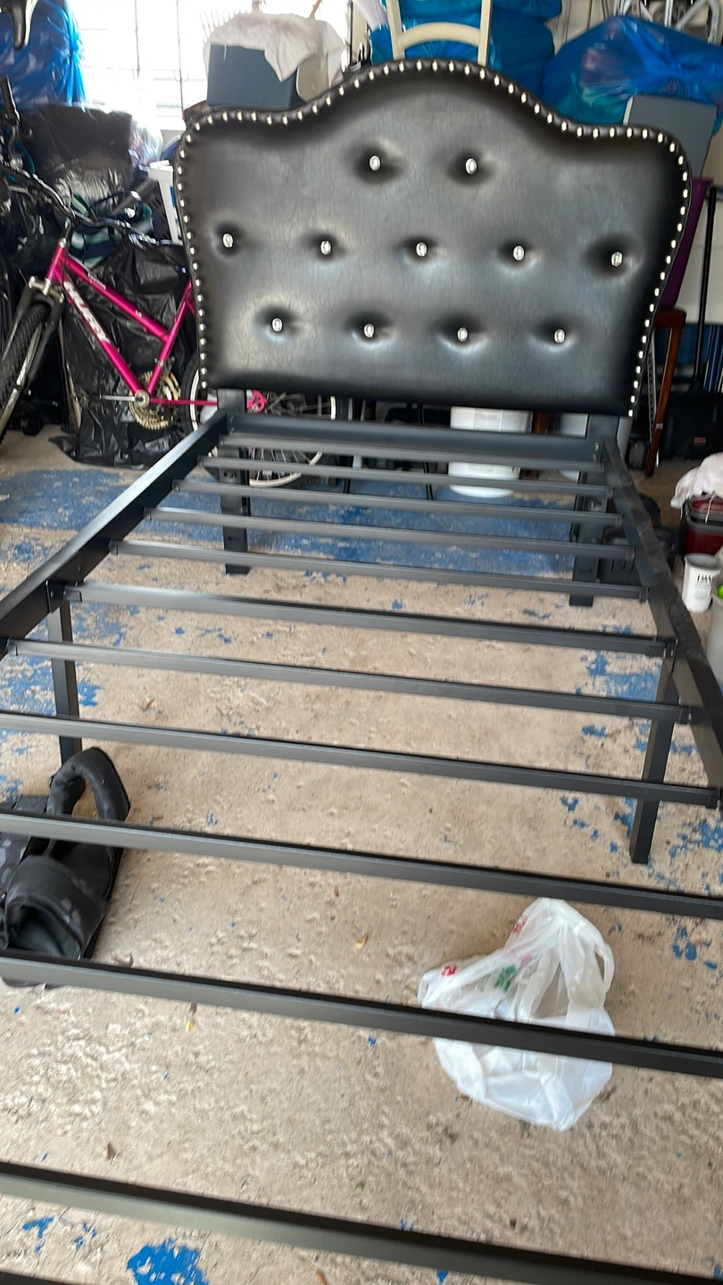 Black Upholstered Headboard Metal Bed Frame - photo 5