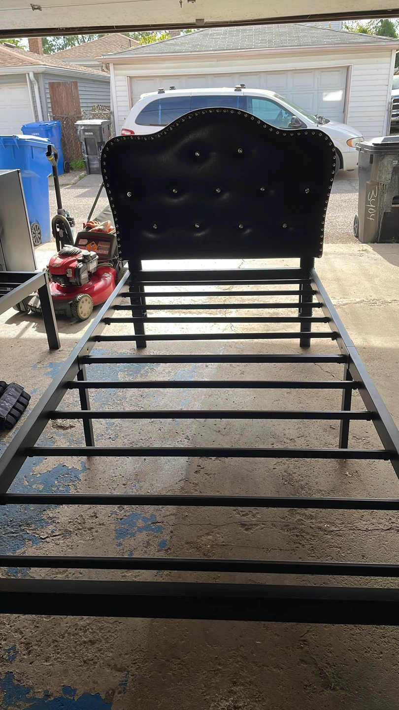 Black Upholstered Headboard Metal Bed Frame - photo 4