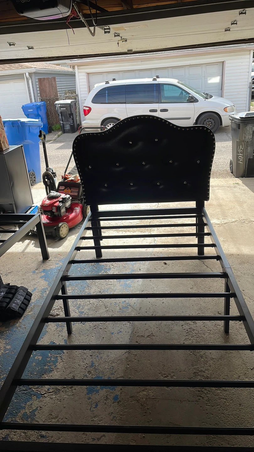 Black Upholstered Headboard Metal Bed Frame - photo 3